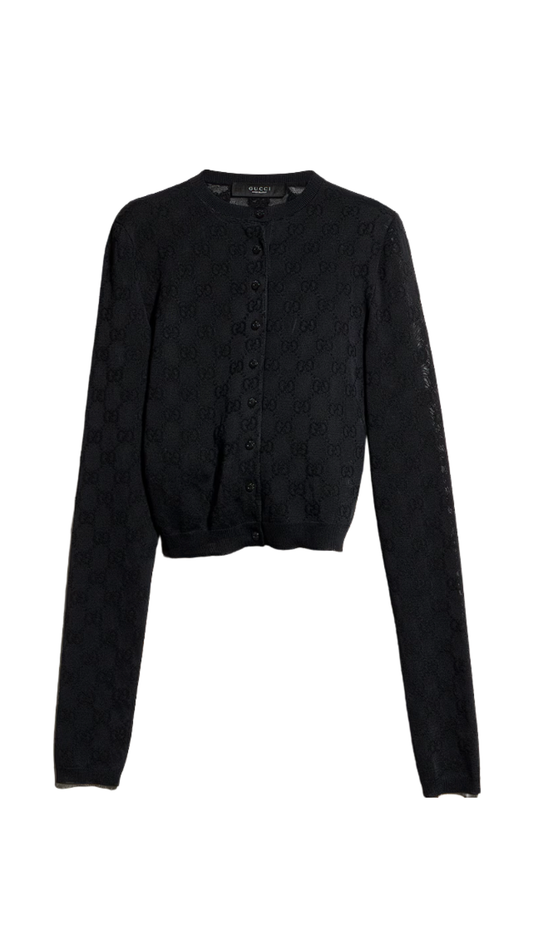 Fine Crêpe Viscose Cardigan in Black