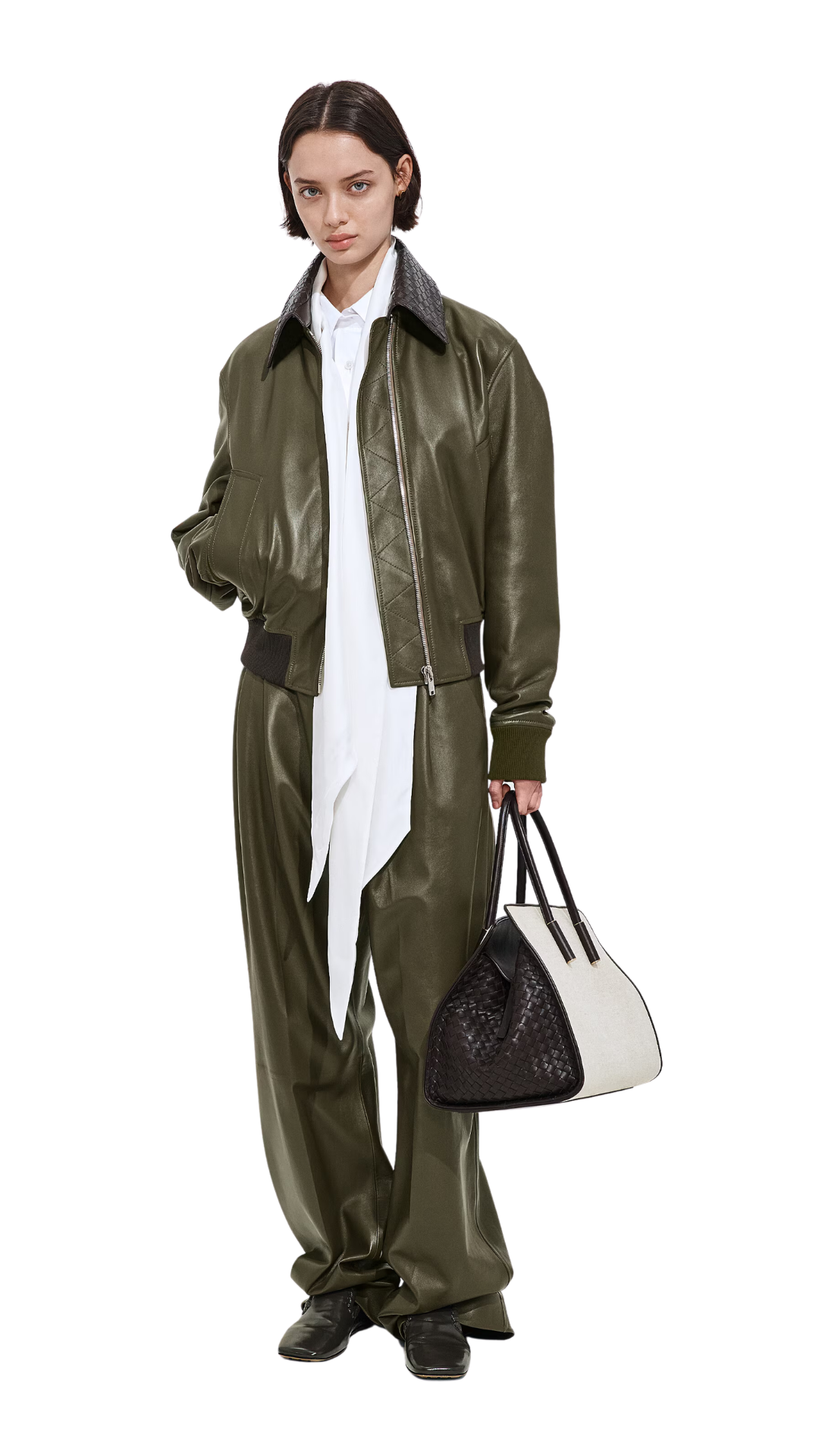 Shiny Leather Blouson in Wader Green