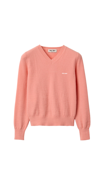 V-Neck Wool Cardigan in Apricot