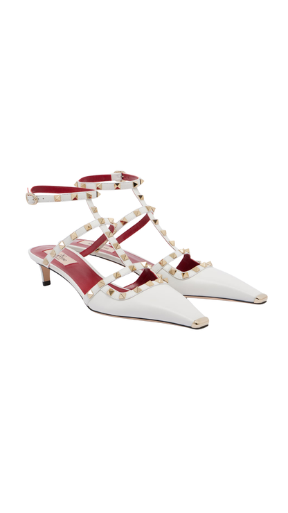 Rockstud Leather Pumps in White