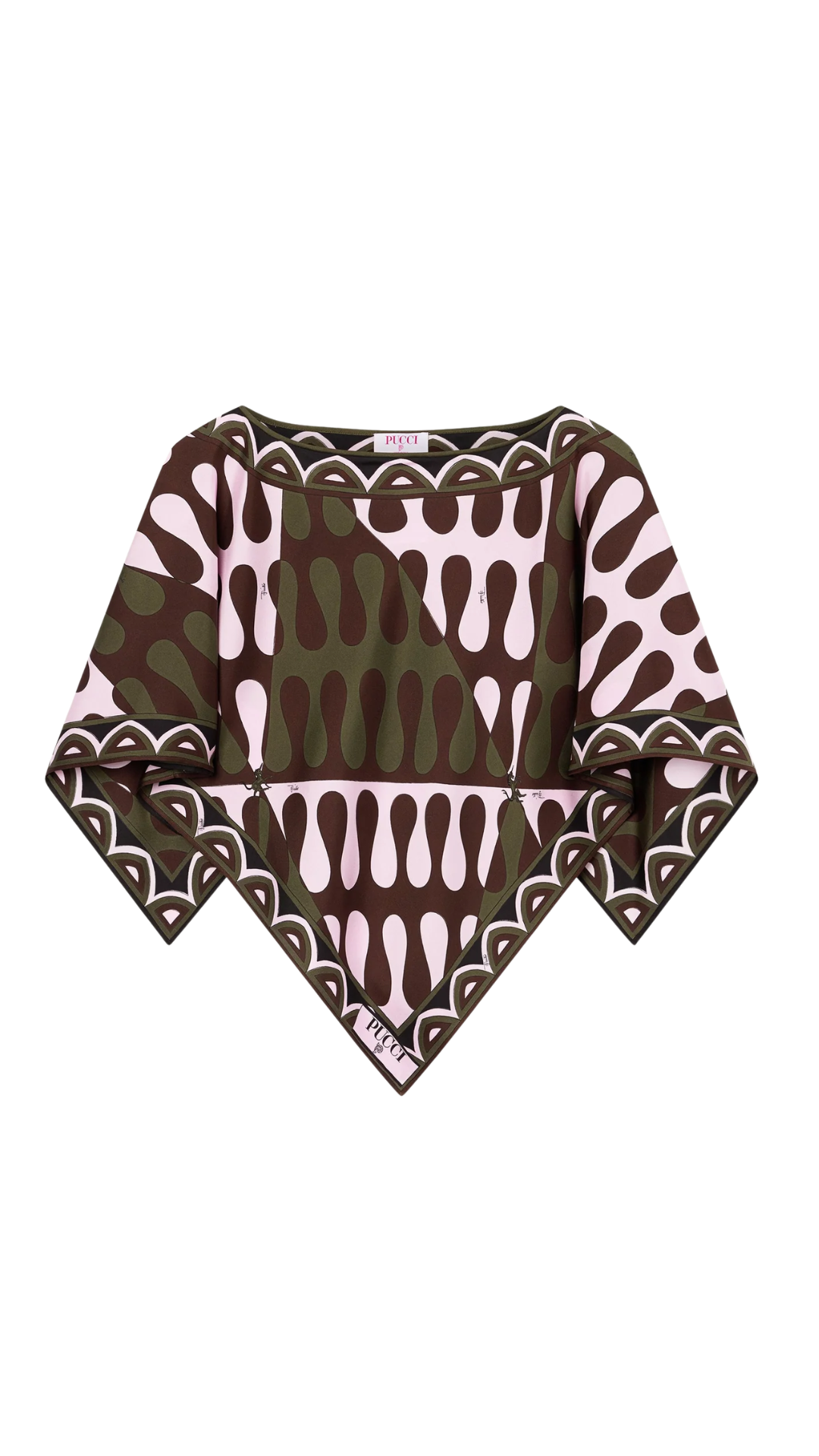 Leocorno Print Silk Blouse in Khaki and Pink