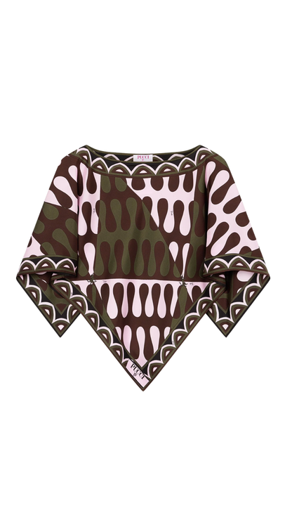 Leocorno Print Silk Blouse in Khaki and Pink