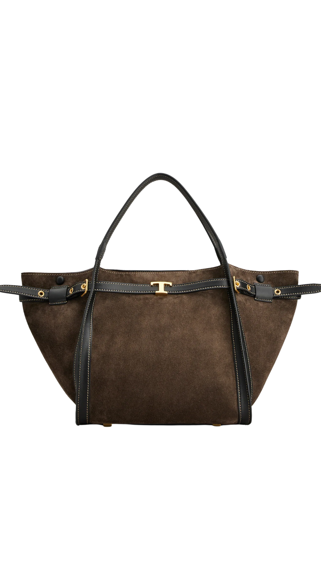 T Signature Shopping Bag in Brown Suede Small