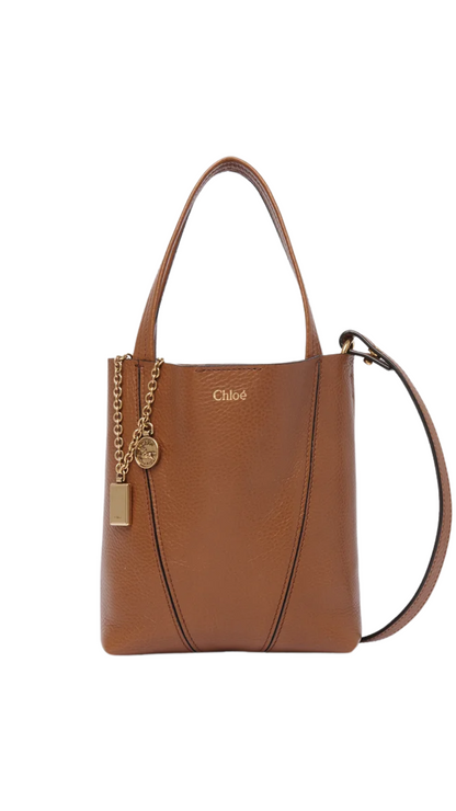 Bolso tote Chloé pequeño Spin en piel granulada color marrón arcilla