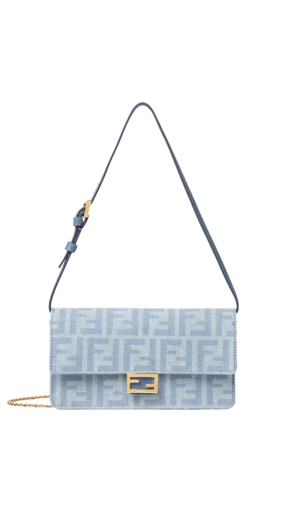 Wallet On Chain Baguette in Light Blue FF Denim Wallet