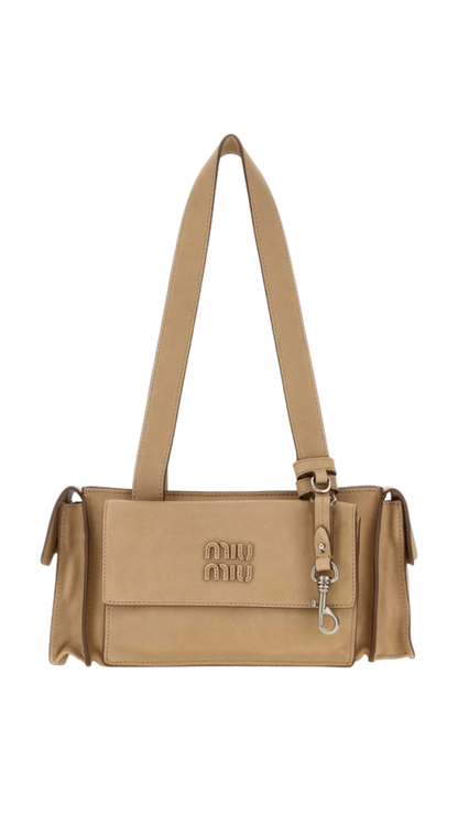 Utilitaire Nappa Leather Shopping Bag in Beige Khaki