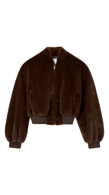 Plush Mink Bomber Jacket in Brown
