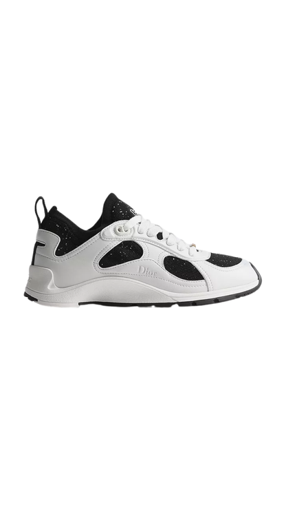Dior Mile Sneaker in White Lambskin and Black Sequin-Embroidered Knit