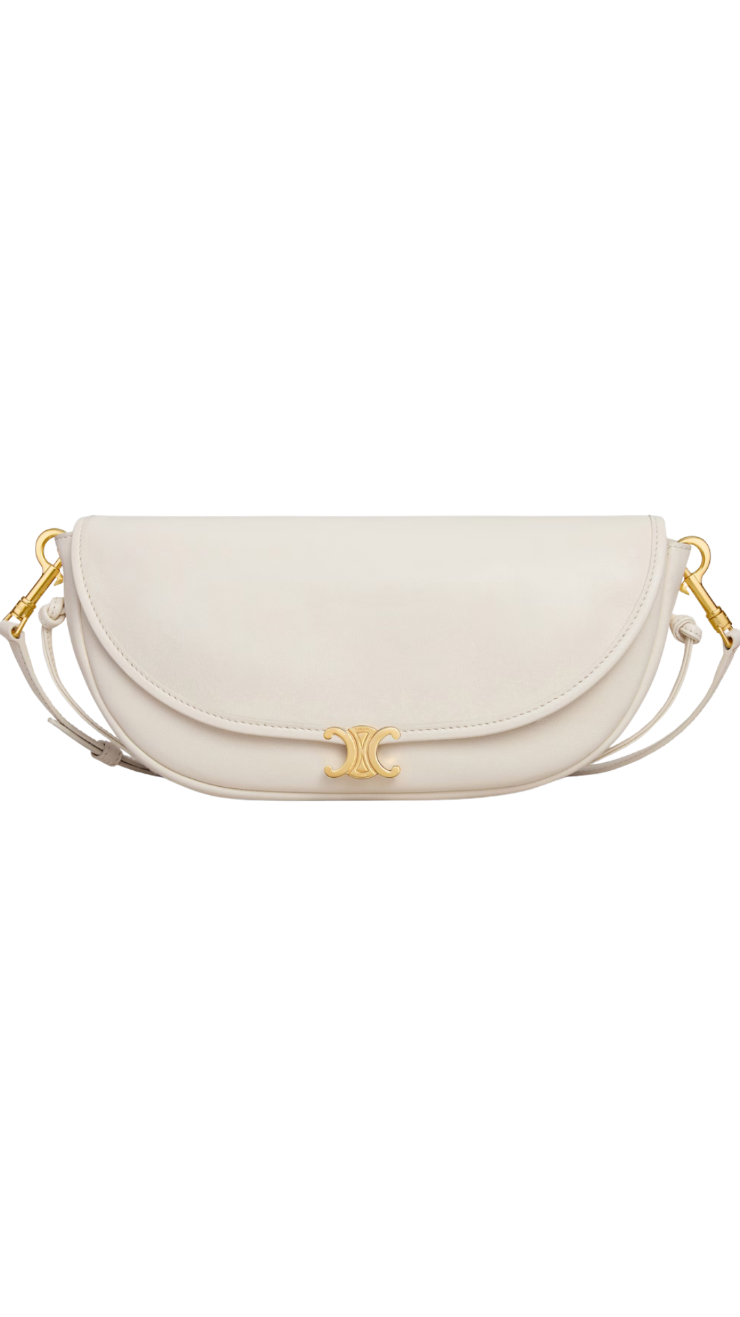 Soft Triomphe Little Halfmoon in White Cotton Shiny Lambskin