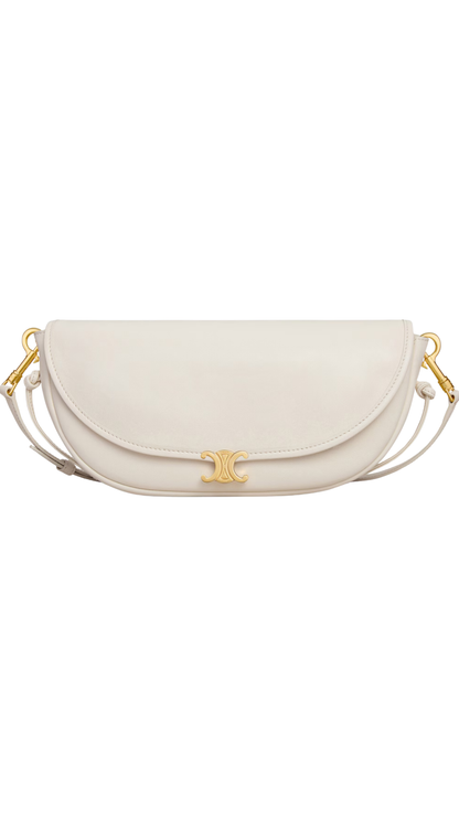 Soft Triomphe Little Halfmoon in White Cotton Shiny Lambskin