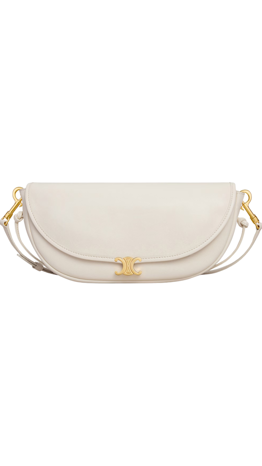 Soft Triomphe Little Halfmoon in White Cotton Shiny Lambskin