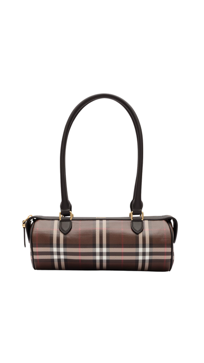 Mini Check Barrel Bag in Chocolate Brown