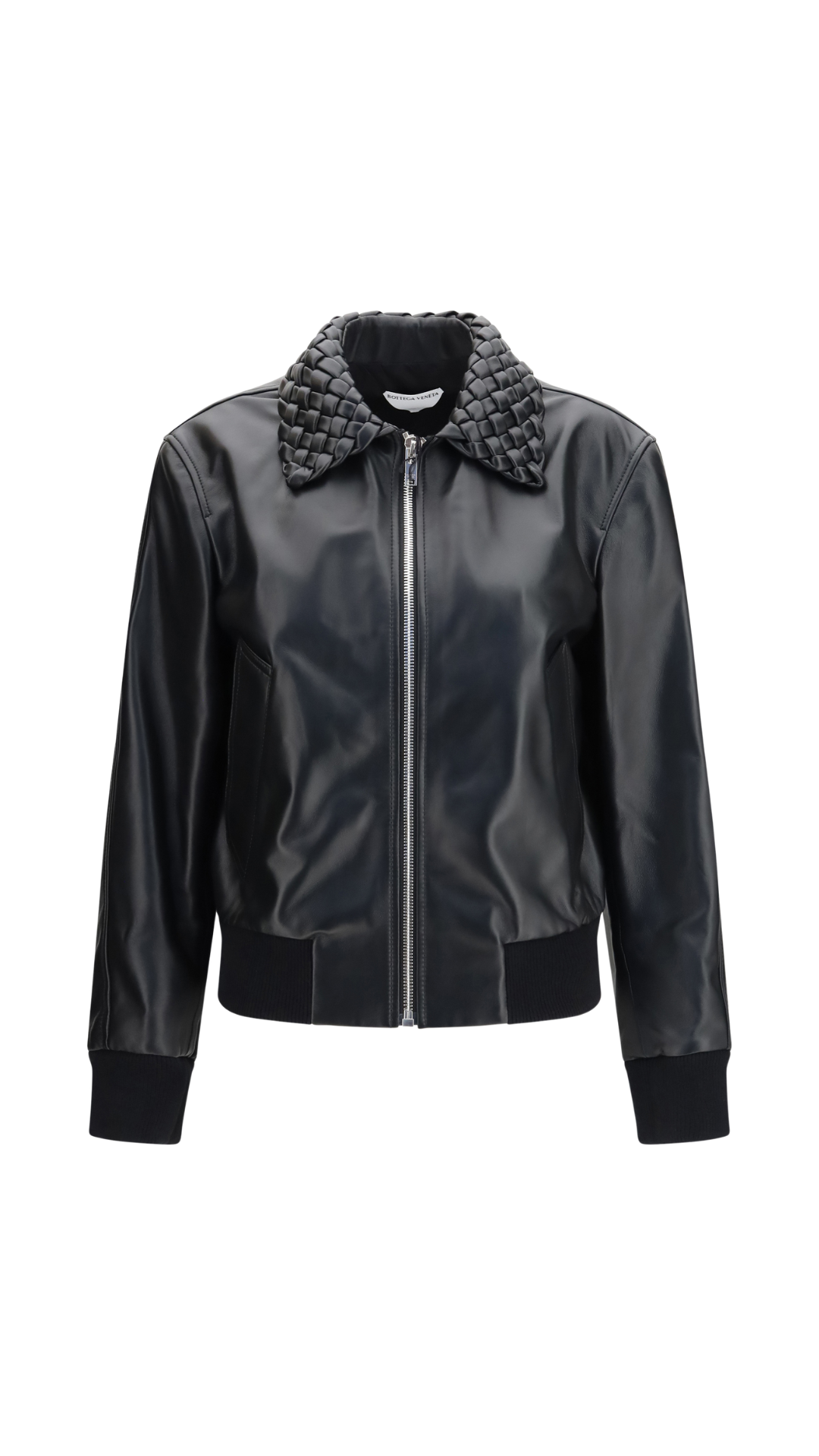 Shiny Leather Padded Blouson in Black