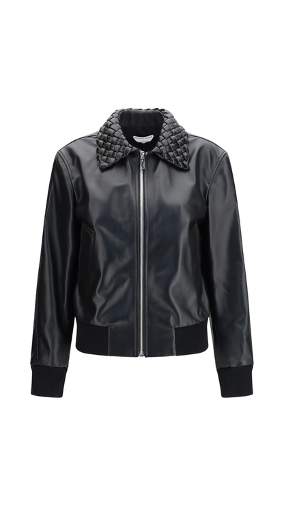 Shiny Leather Padded Blouson in Black