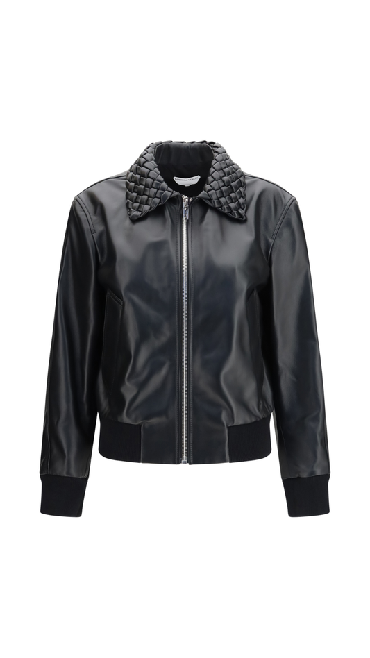 Shiny Leather Padded Blouson in Black
