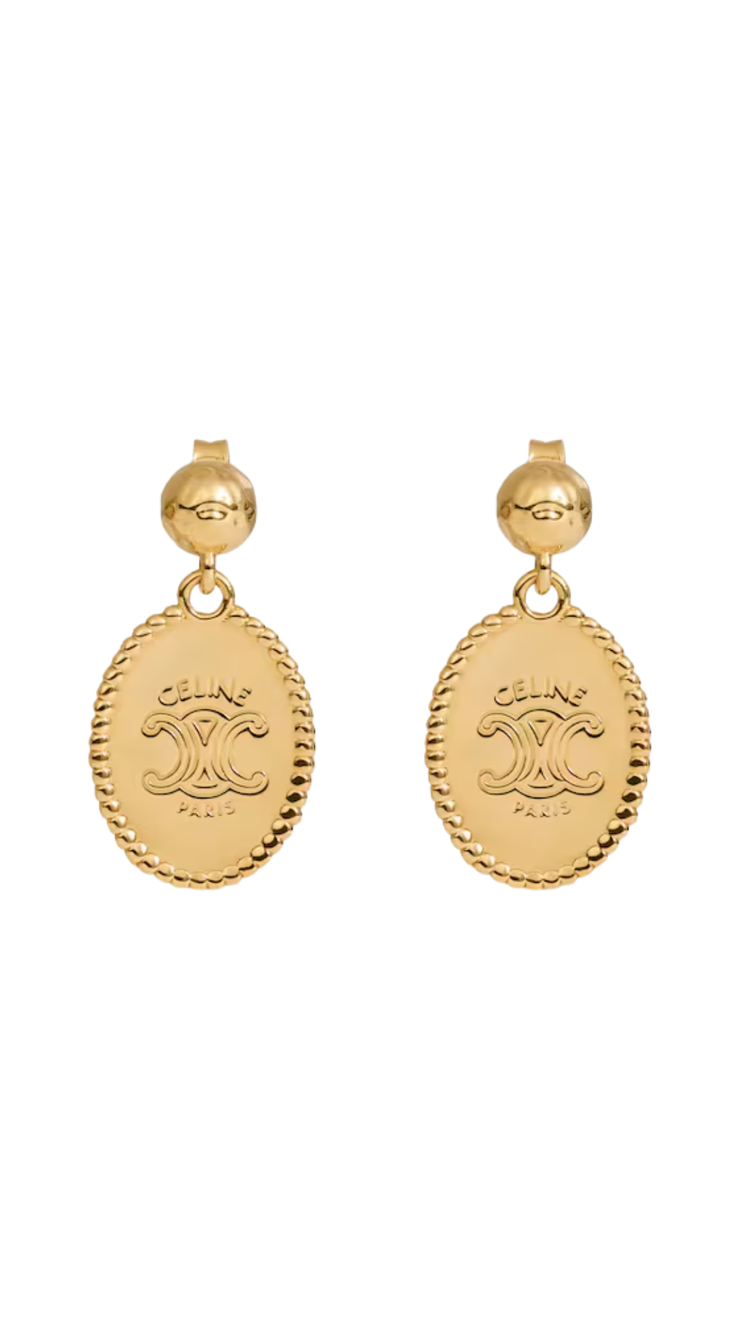 Triomphe Medal Earrings in Brass with Gold Finish