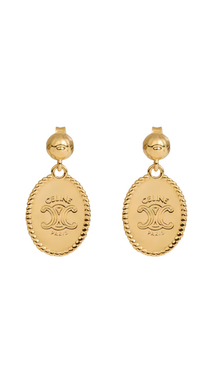 Triomphe Medal Earrings in Brass with Gold Finish