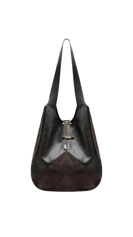Balloon Bag in Brown Grained & Suede Leather