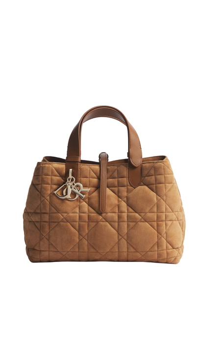 Medium Dior Toujours Bag Golden Saddle Macrocannage Suede Goatskin