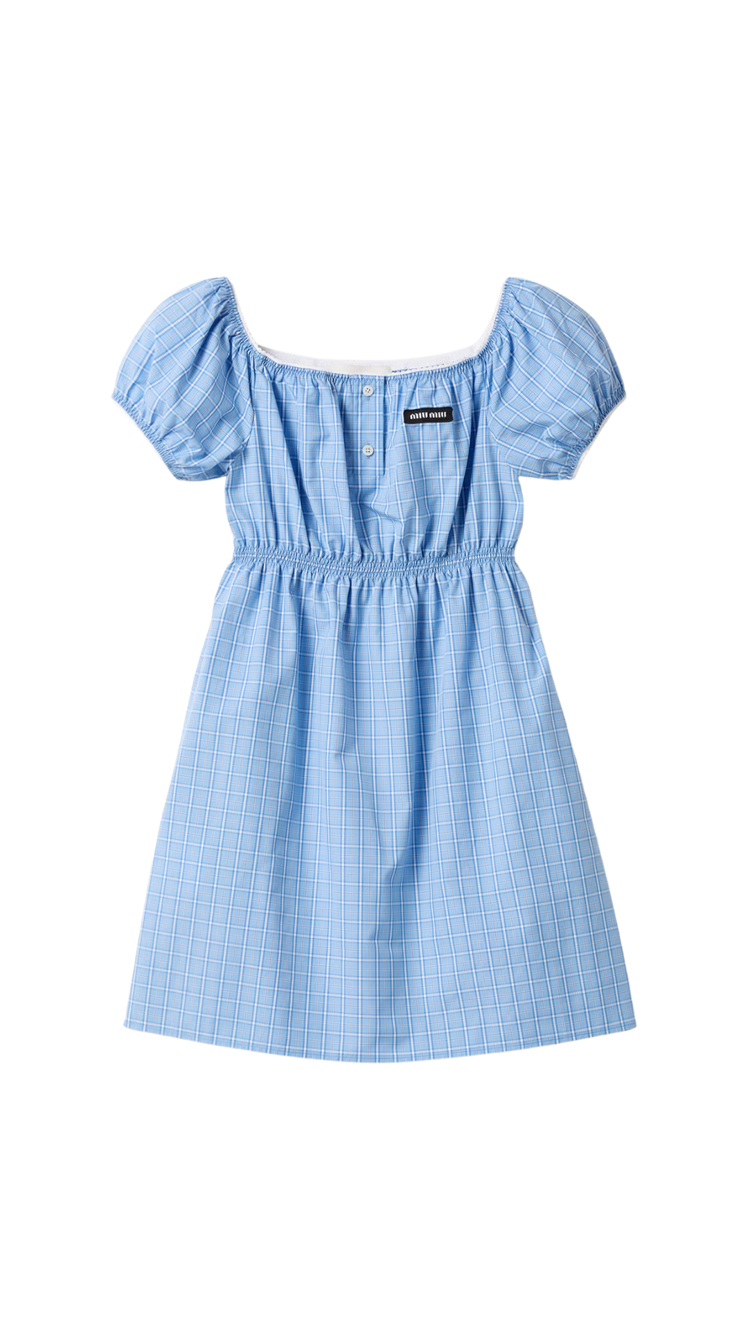 Checked Poplin Mini-Dress in Light Blue