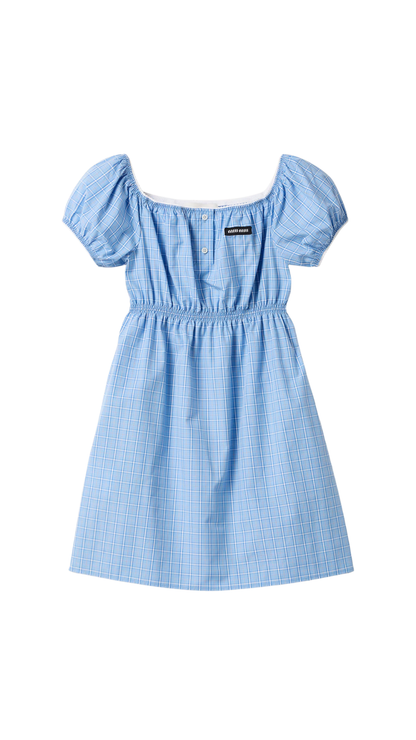 Checked Poplin Mini-Dress in Light Blue