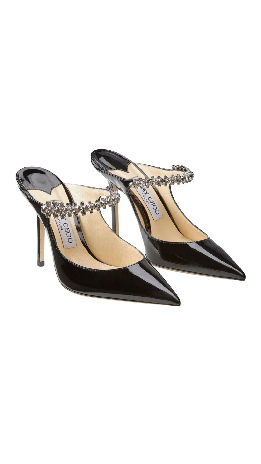 Bing 100 Black Patent Leather Mules with Crystal Strap