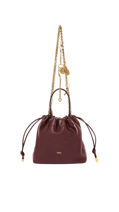 Mini Chloé Icons Shoulder Bag with Chain in Burnt Red Soft Leather