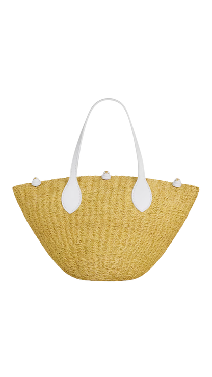 Small Triomphe Beads Basket in Natural/White