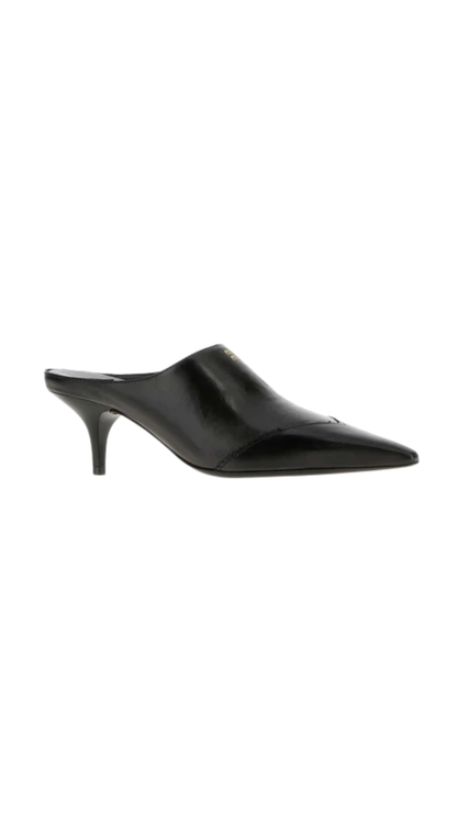 Slate Leather Mules in Black