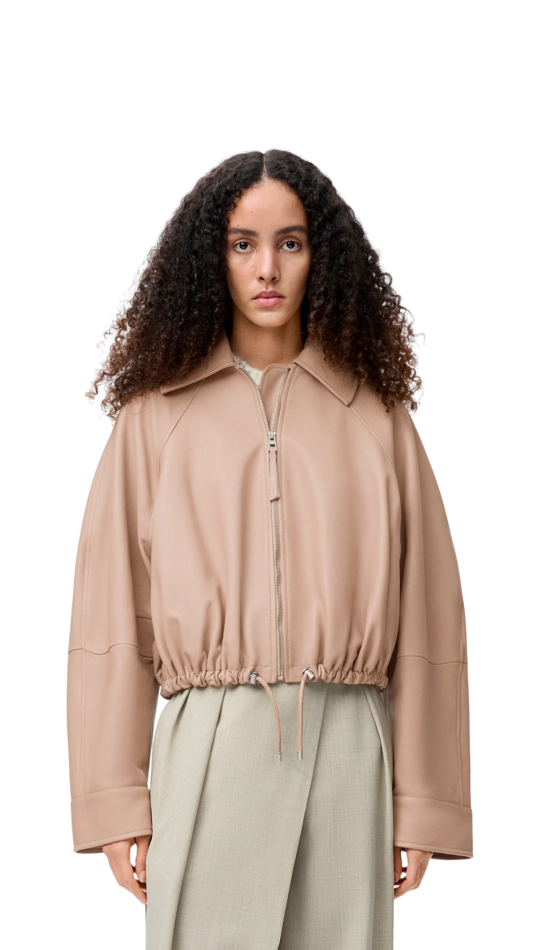 Balloon Jacket in Beige Nappa Lambskin