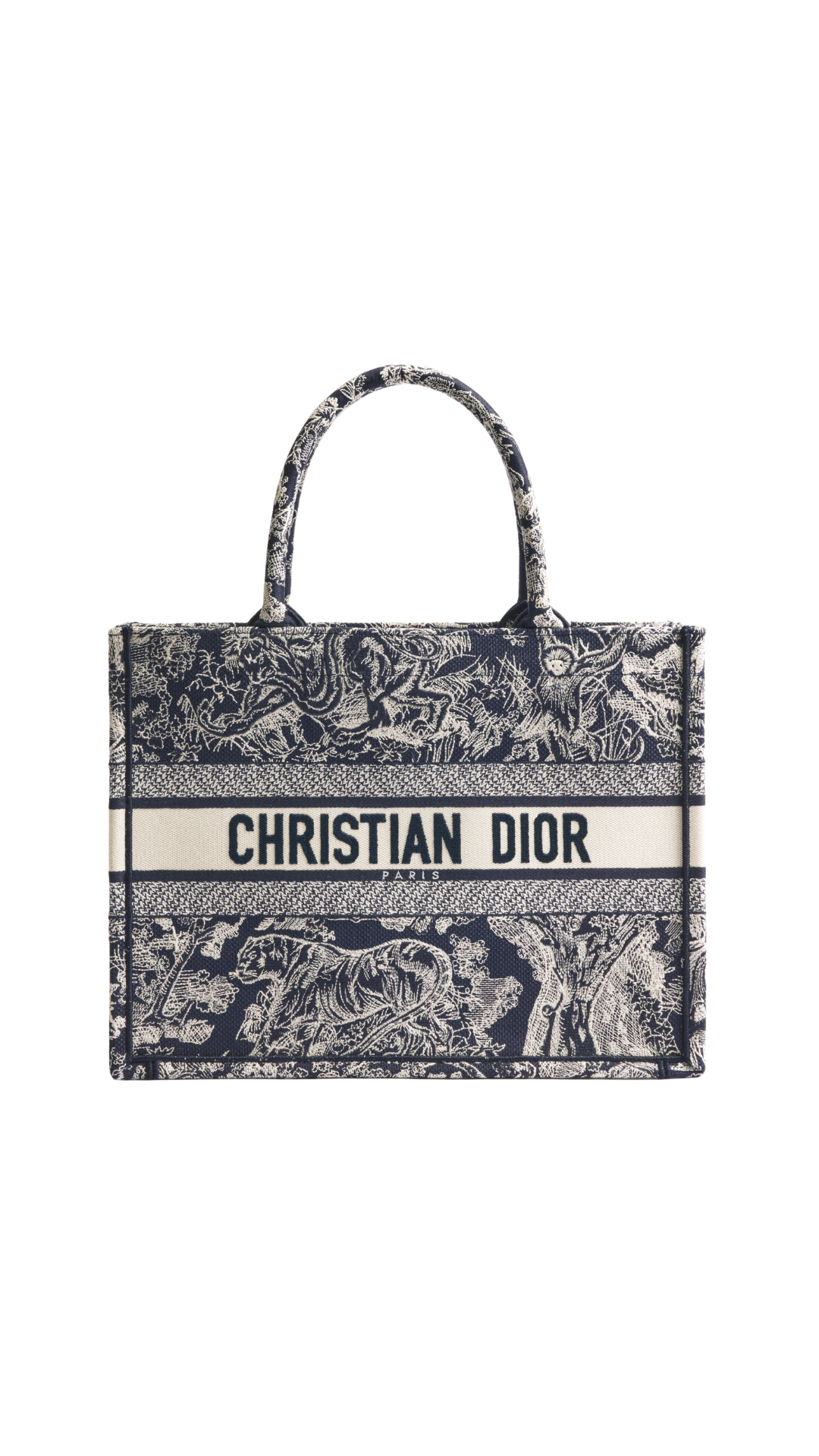 Medium Dior Book Tote in Blue and Ecru Toile de Jouy Reverse Embroidery
