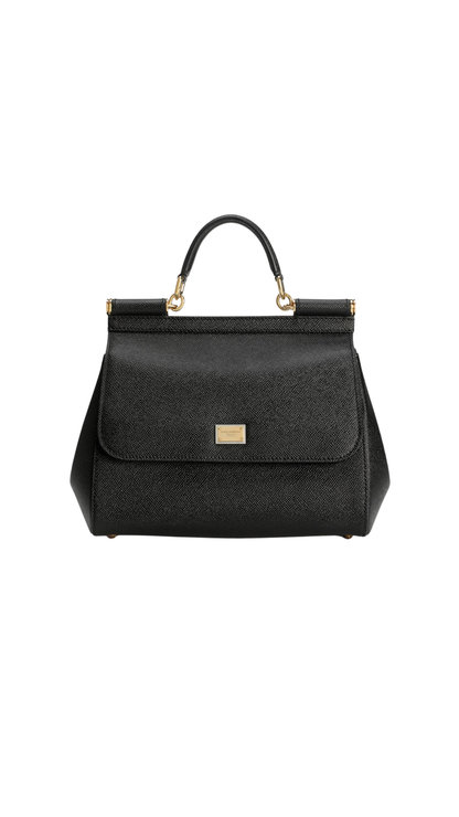 Bolso grande Sicily en piel de becerro Dauphine en negro