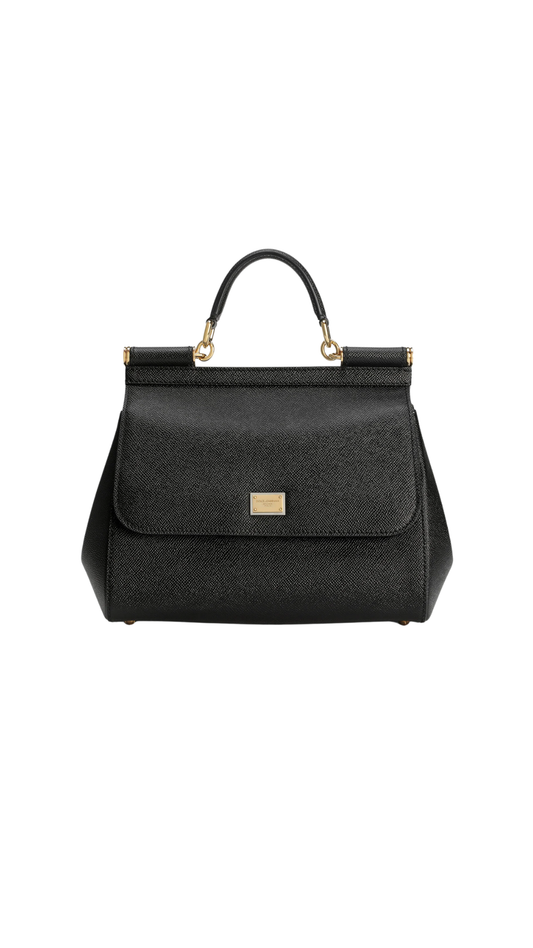 Large Sicily Handbag in Dauphine Calfskin in Black