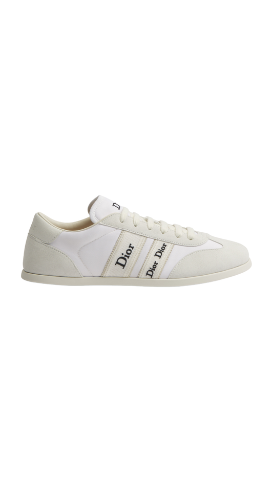 Ribbon Sneaker in White Suede Calfskin and Technical Fabric