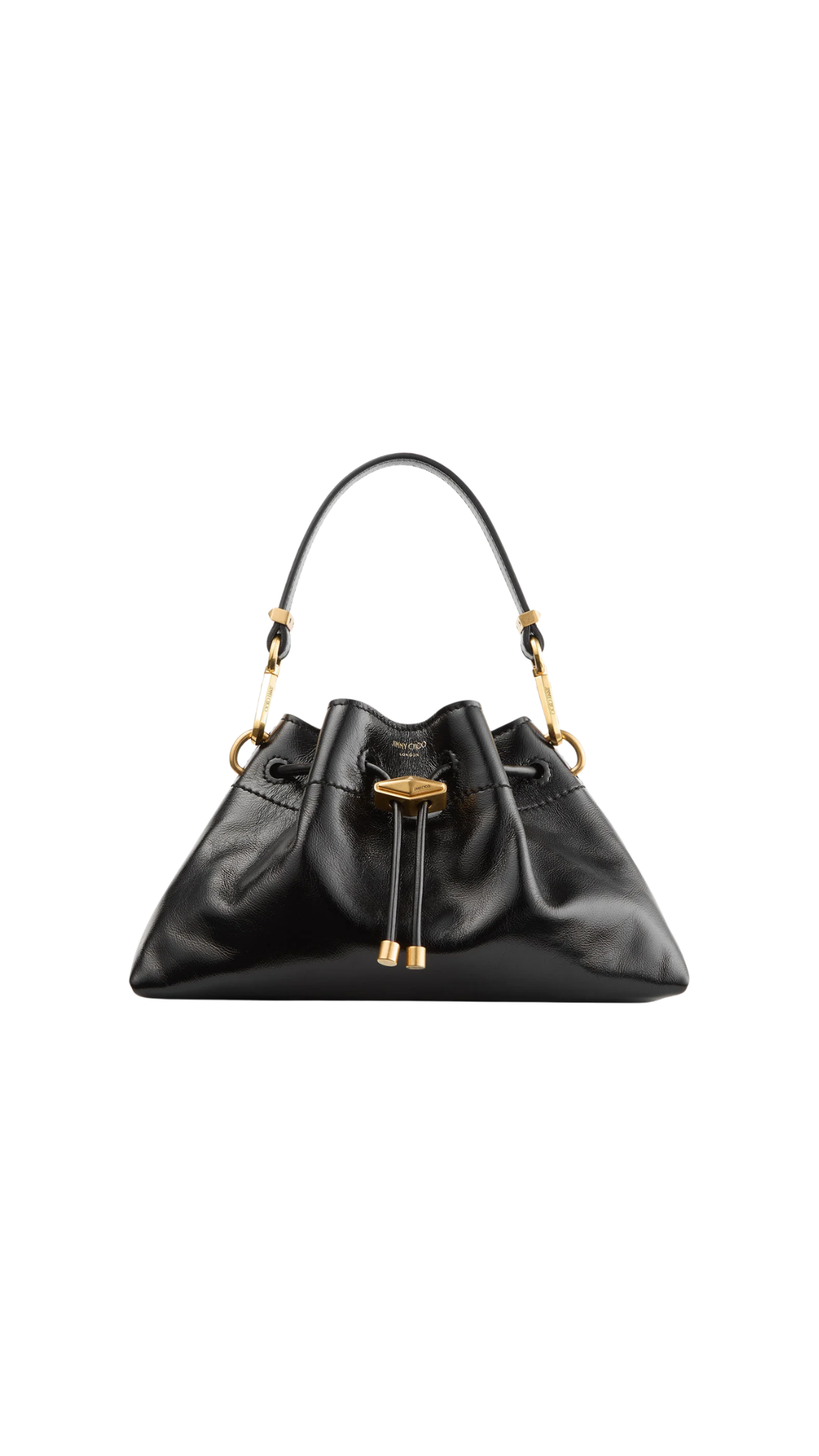 Cinch Small in Black Soft Shiny Biker Leather Shoulder Bag