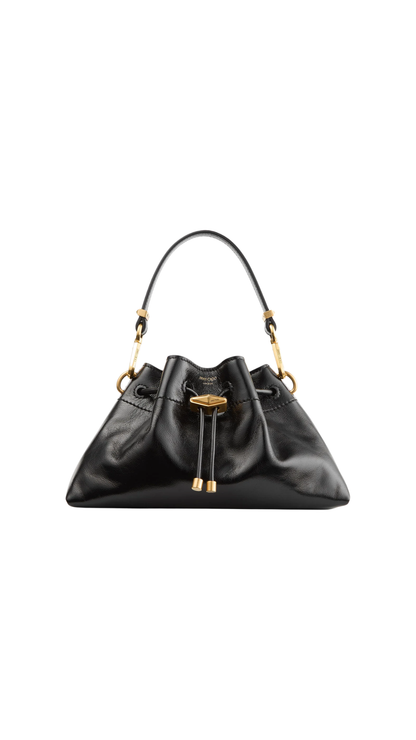 Cinch Small in Black Soft Shiny Biker Leather Shoulder Bag