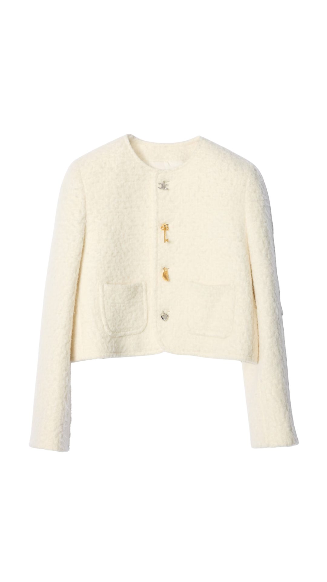 Icone Jacket in White Cashmere and Wool Natté