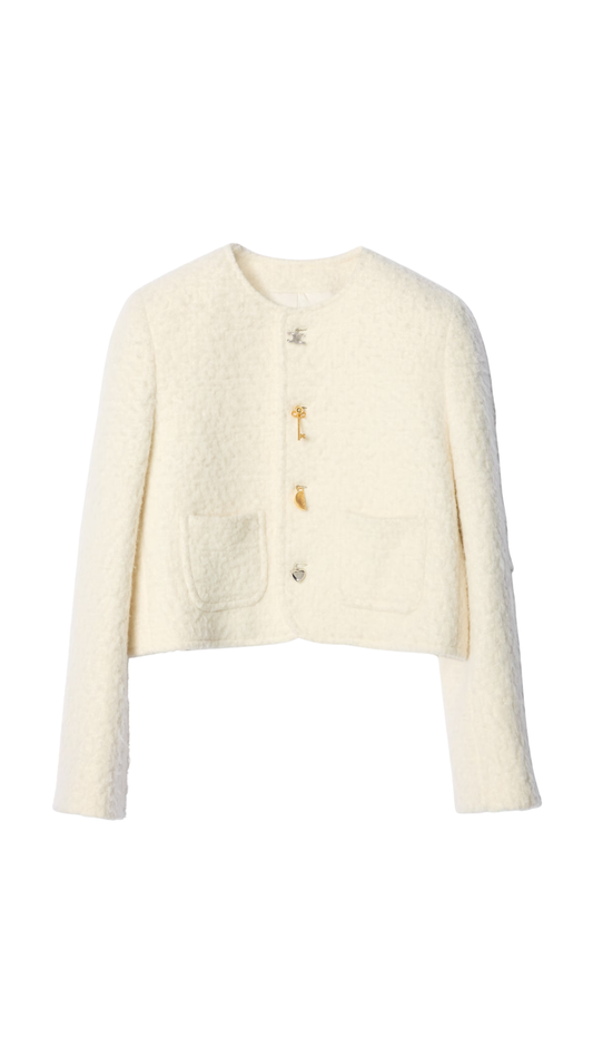 Icone Jacket in White Cashmere and Wool Natté