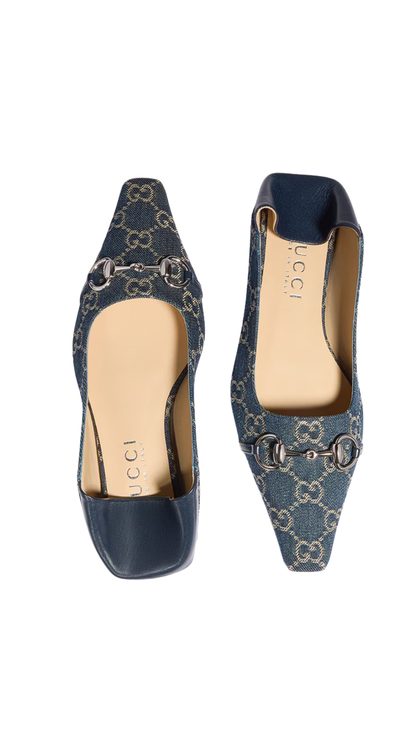 Vittoria Ballerina in Dark Blue GG Washed Denim
