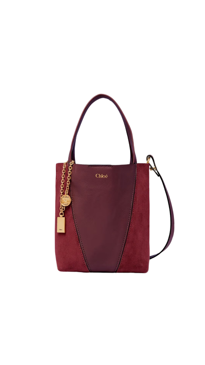Small Chloé Spin Tote Bag in Burnt Red Suede & Soft Leather