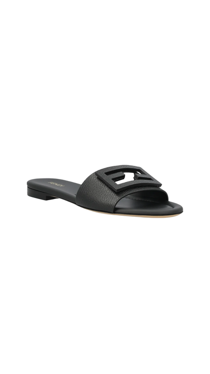Tube Black Leather Slides