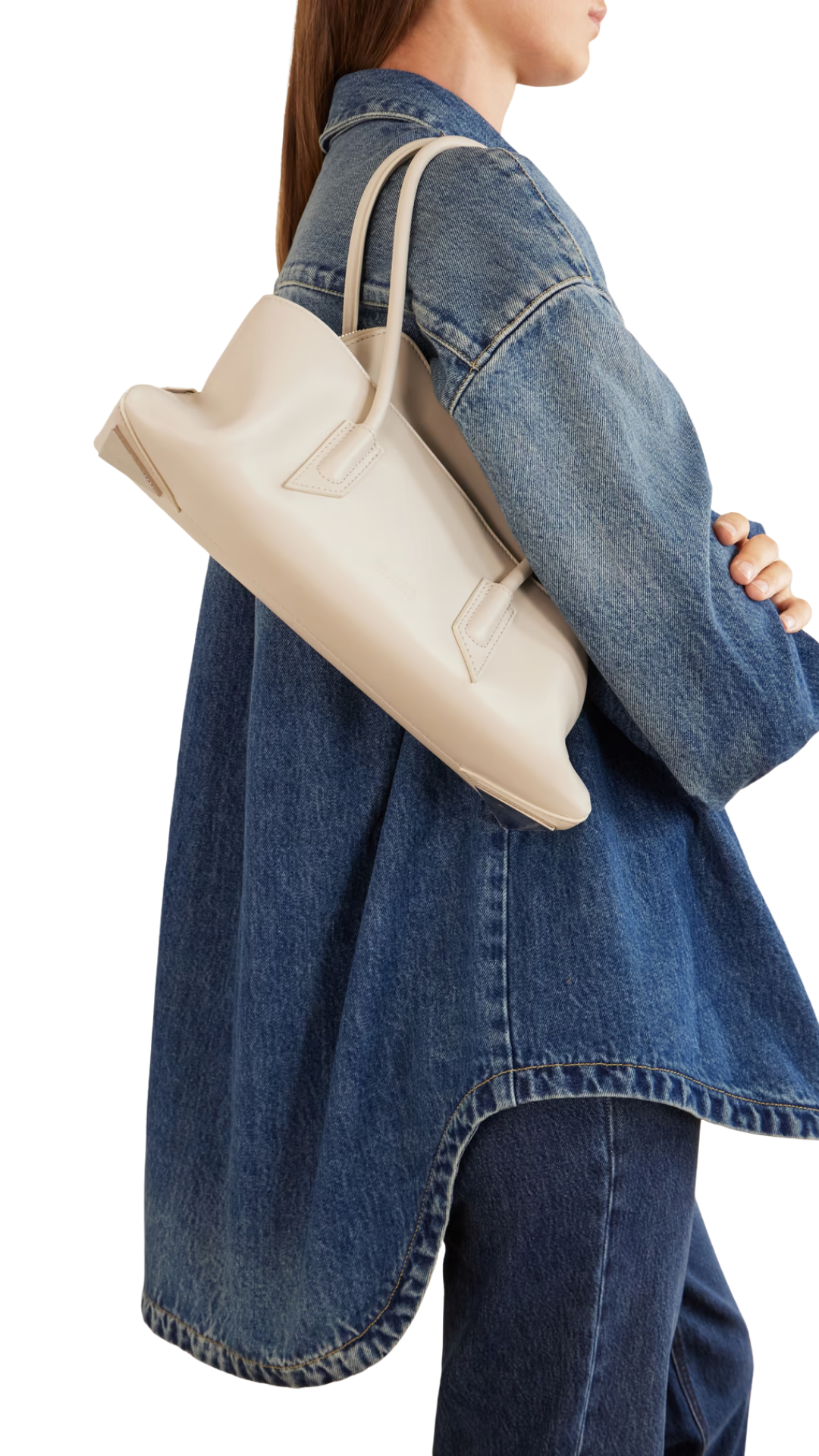 La Passegiata Small Asymmetric Leather Shoulder Bag in White