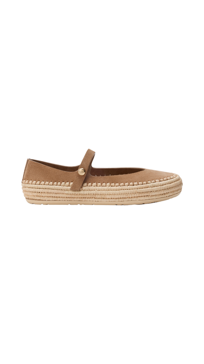 Rio Mary-Jane in Dark Beige Suede and Raffia