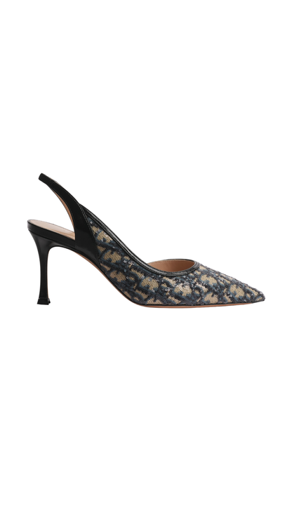 Adiorable Slingback Pump in Blue Dior Oblique Fabric Embroidered with Sequins