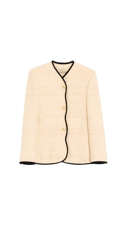 Jacket In Latte/Black Silk Linen Canvas