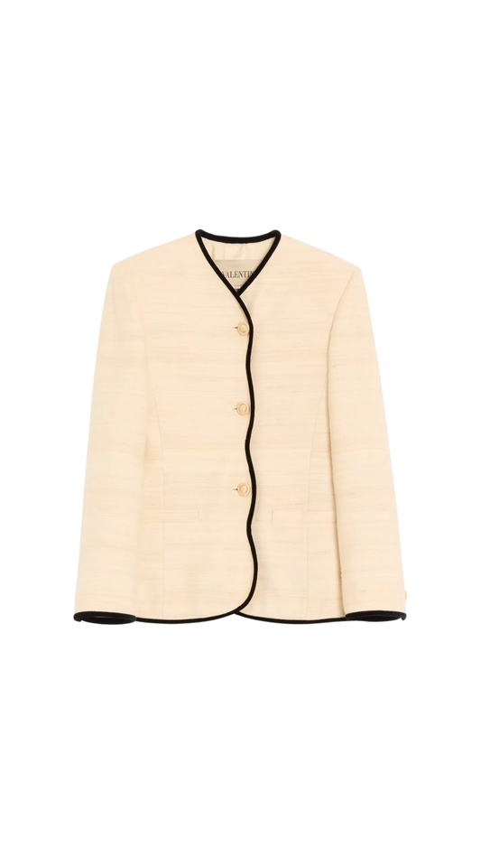 Jacket In Latte/Black Silk Linen Canvas