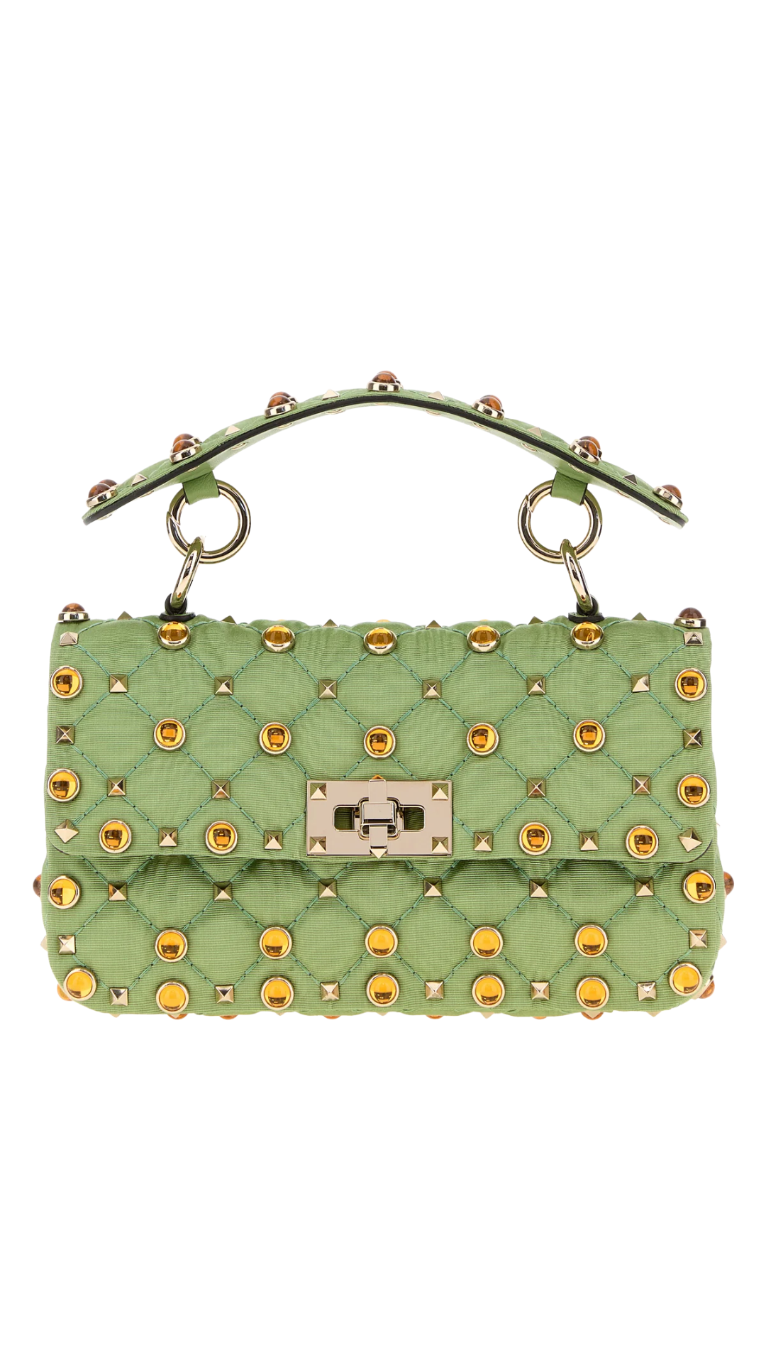 Green Fabric Rockstud Handbag