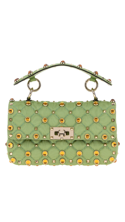 Green Fabric Rockstud Handbag