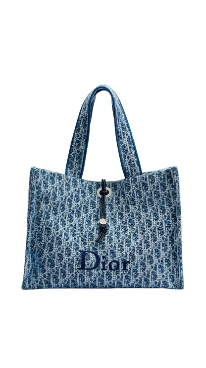 Dioriviera Medium Spongy Book Tote in Blue Spongy Dior Oblique Fabric