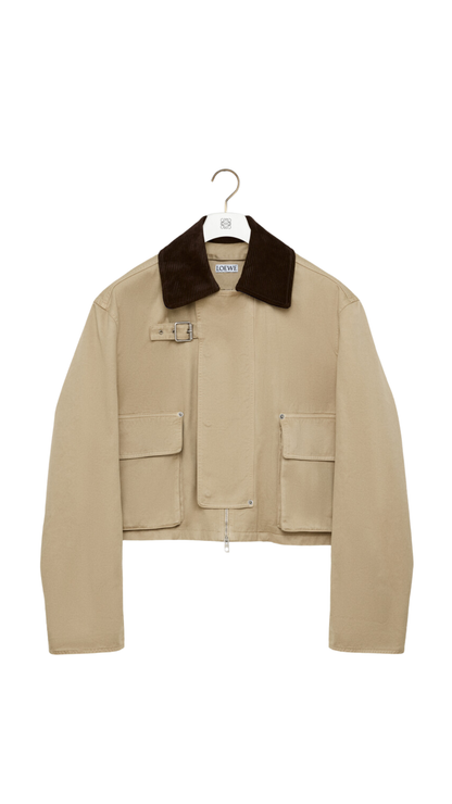 Short Parka in Beige Cotton